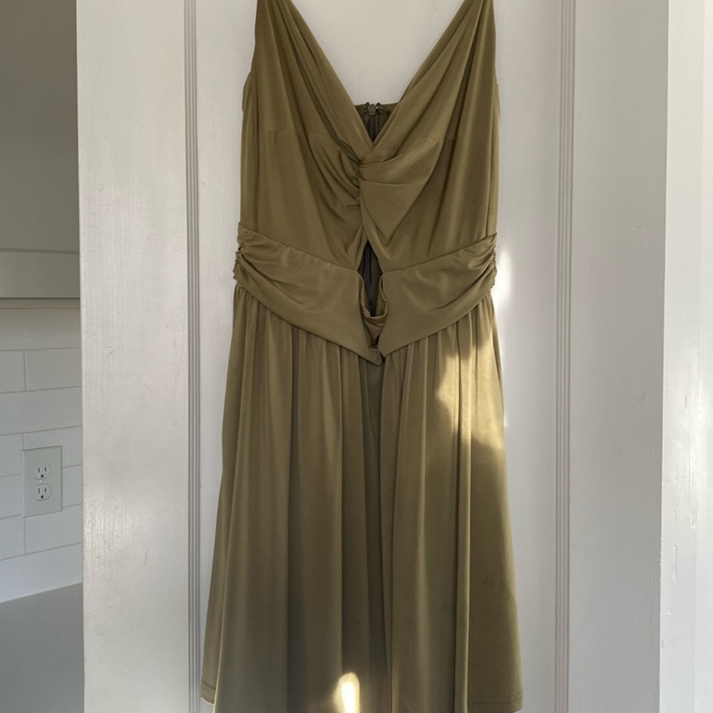 NBD -size small.  Metallic sheen, olive color.  Adjustable straps